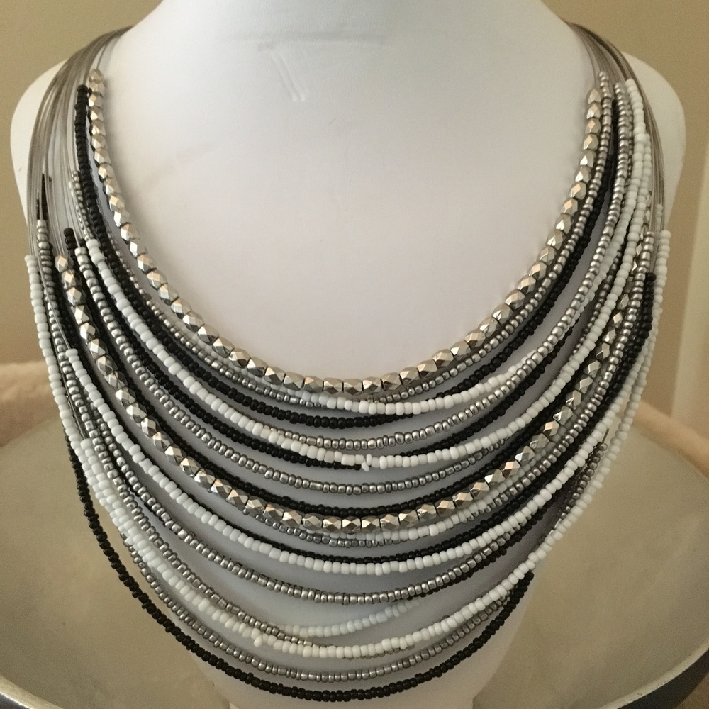 Joe Fresh 18-Strand Silver, Black, White Necklace